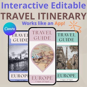 Editable Travel Itinerary Template | Europe Travel Guide | Mobile travel planner | Digital Canva Download | Vacation Itinerary | PDF Guide
