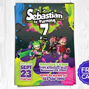 Splatoon Invitation Splatoon Birthday Invitation Splatoon Etsy