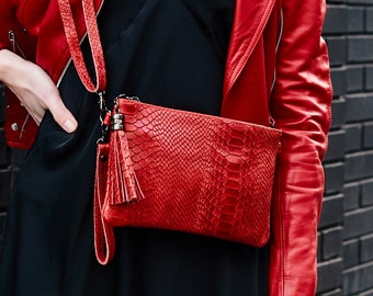 red leather bag
