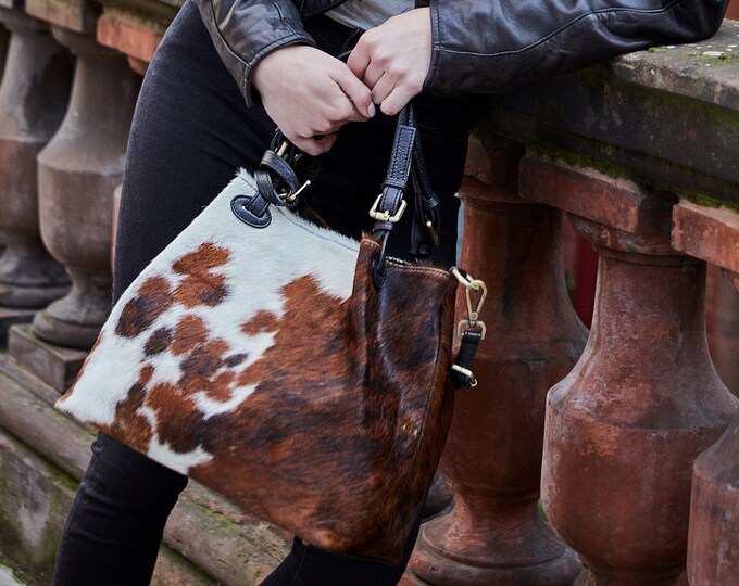 Cowhide Tote Bag / Cowhide Leather Bag / Cowhide Crossbody Bag Etsy