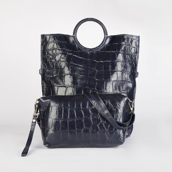 Classic Blue Croc Leather Fringe Tote - Bag 95 – MONOLISA