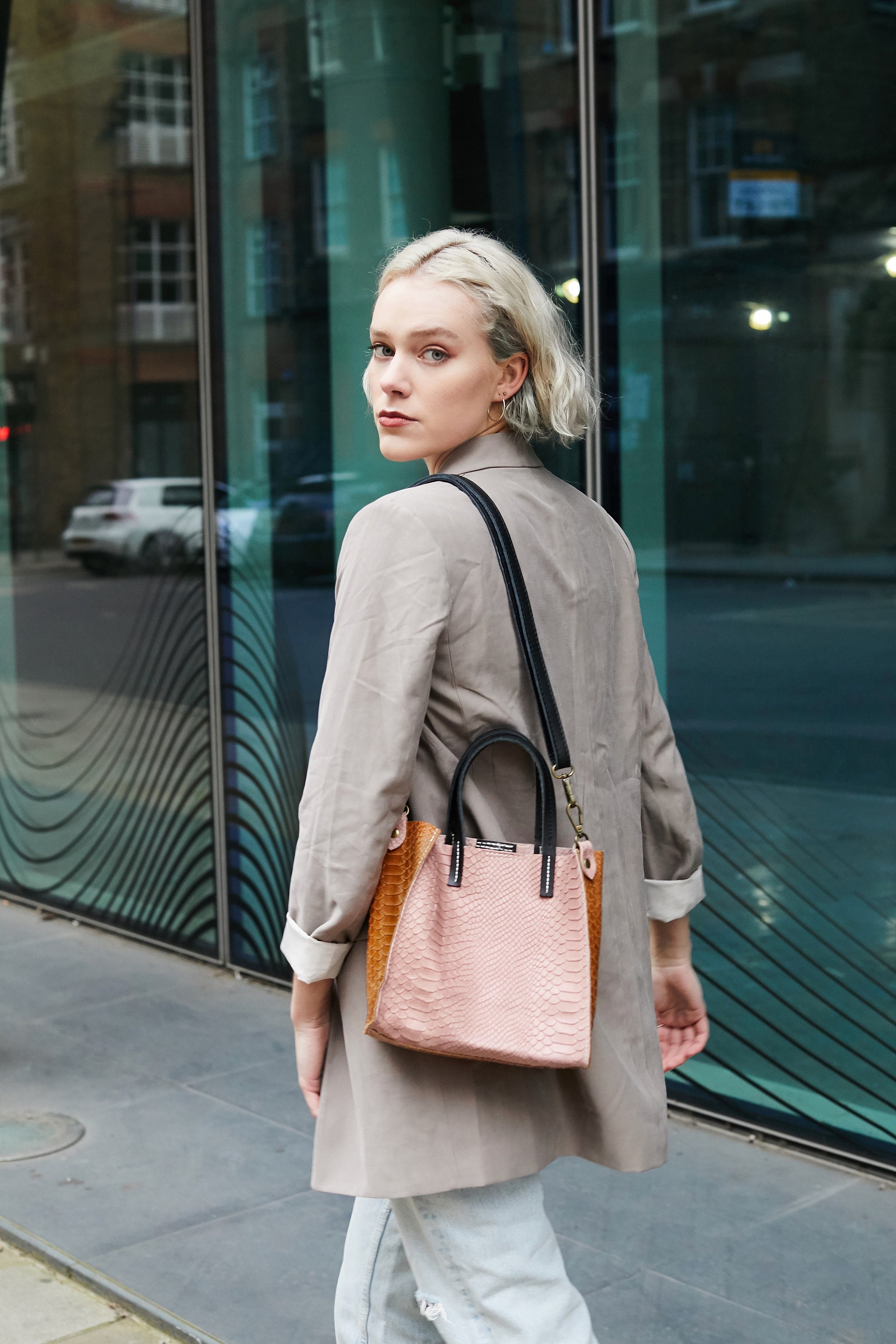 Pink Tote Bag / Pink Top Handle Bag / Brown Tote Handbag / -  Denmark