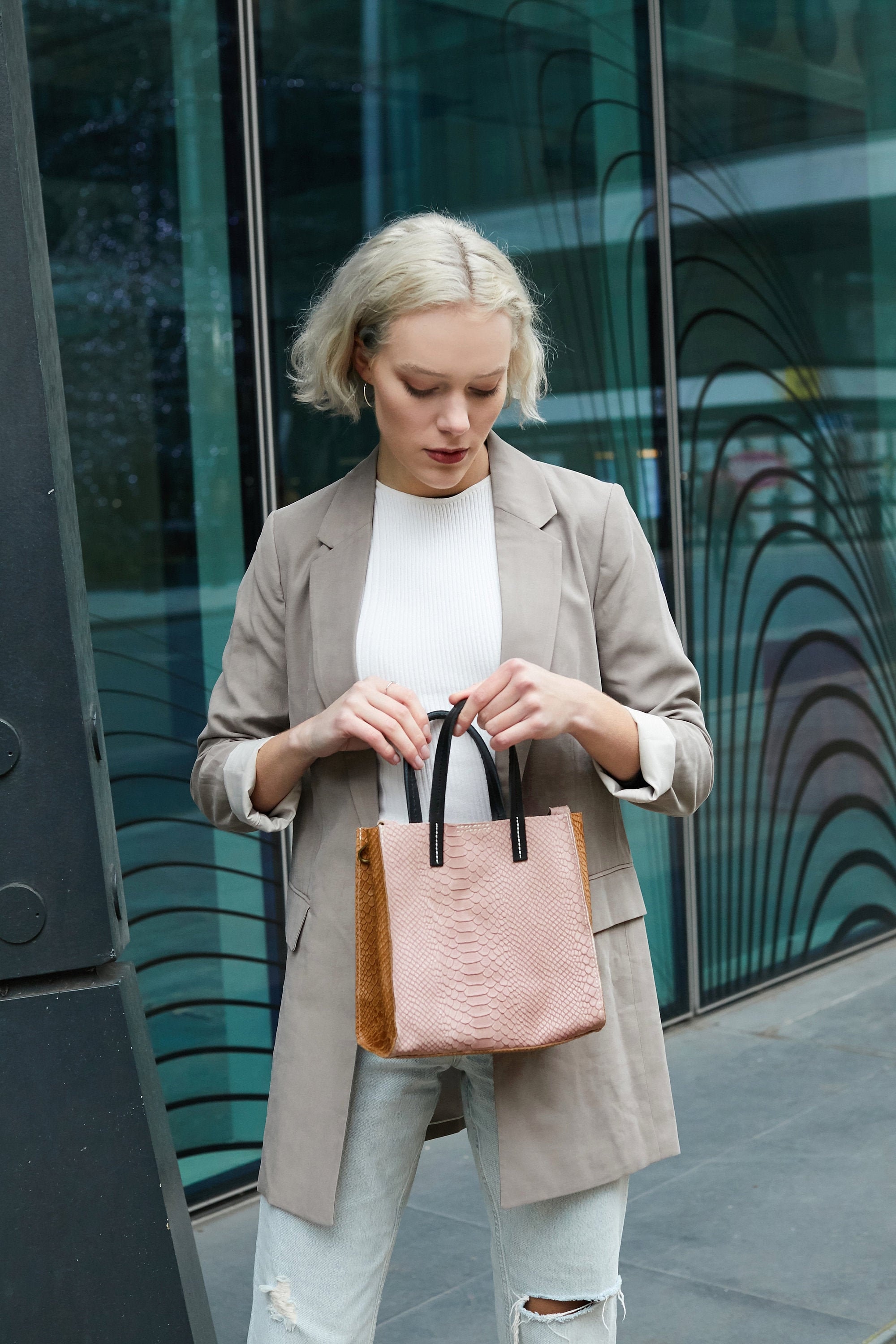 Pink Tote Bag / Pink Top Handle Bag / Brown Tote Handbag / -  Denmark