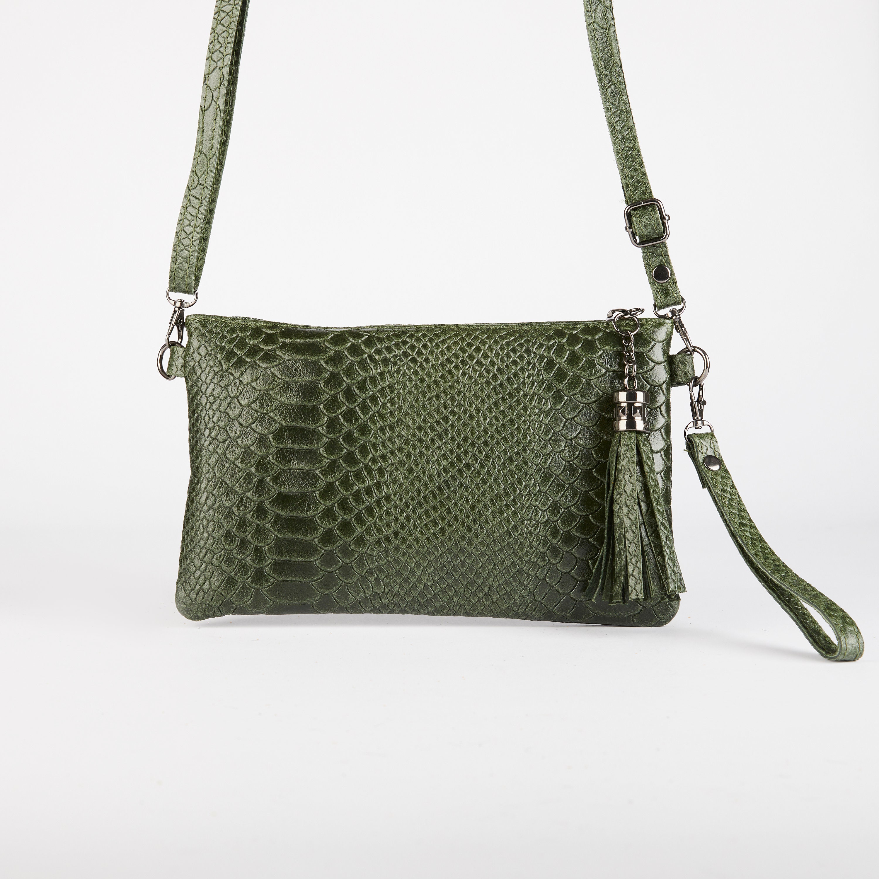 Green snake store print bag
