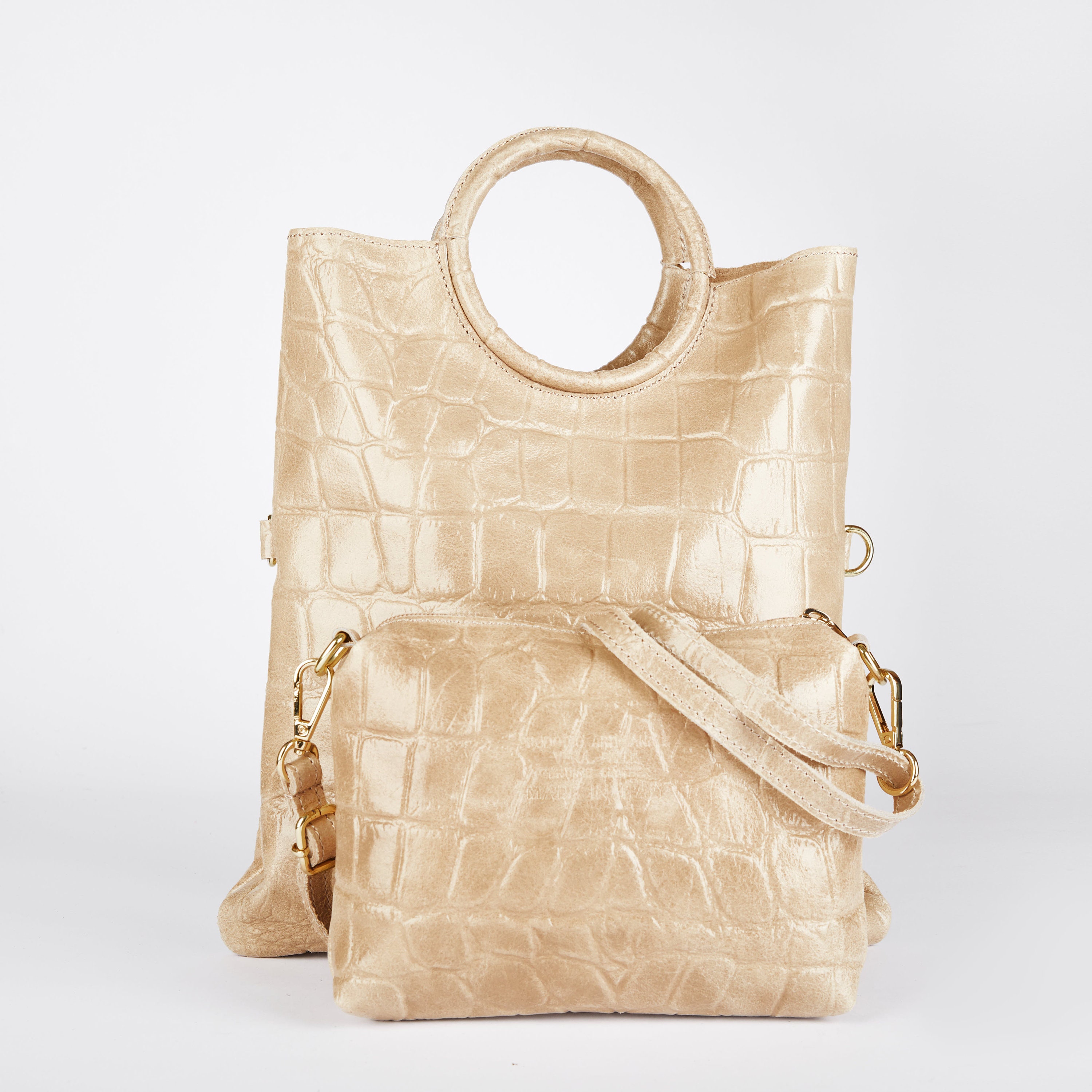 Beige croc online bag