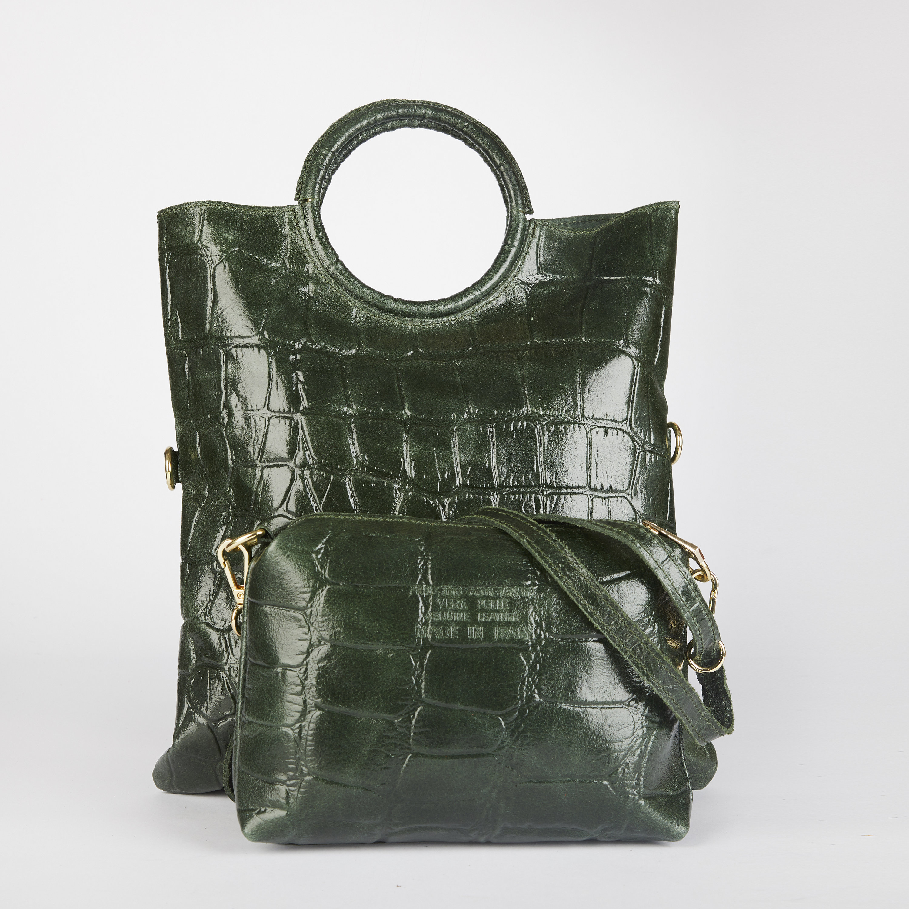 Green Croc Print Shopper Bag
