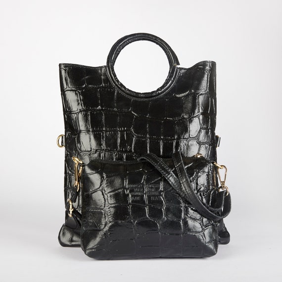 Buy Black Crossbody Handbag / Black Tassel Bag / Black Croc Print