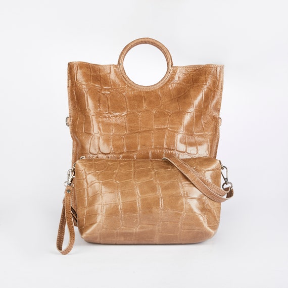 Buy Brown Embossed Crocodile Genuine Leather Tote Bag for Women, Satchel  Purse, Shoulder Handbag