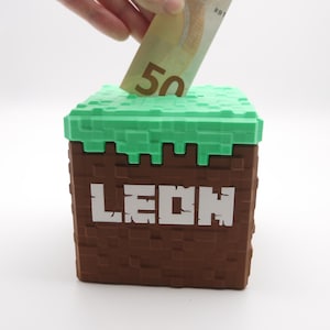 Personalisierte Spardose mit Namen im Minecraft Stil - Geschenkidee Kind Taufe Geburt Geburtstag Sparschwein - Personalisierbar individuell