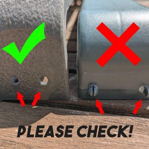 May include: Close-up of two metal components, one with a green checkmark and the other with a red X. The text "PLEASE CHECK!" is at the bottom. The image highlights the differences between the two components.