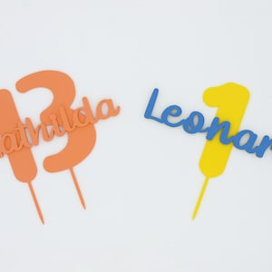 Cake Topper/Topper per torta con numero e nome in due colori per compleanni, compleanni di bambini, feste per bambini, tappi per torta personalizzabili