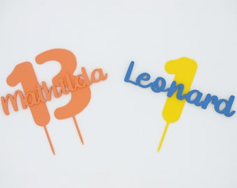 Caketopper / Cake topper with number and name two-colored for birthdays Children's birthday Party Cake plug customizable
