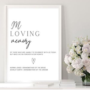 In Loving Memory Sign Wedding Ceremony Loved Ones in Heaven, Memorial , Personalised Customisable