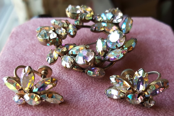 Sherman Rhinestone Brooch and Earring Set