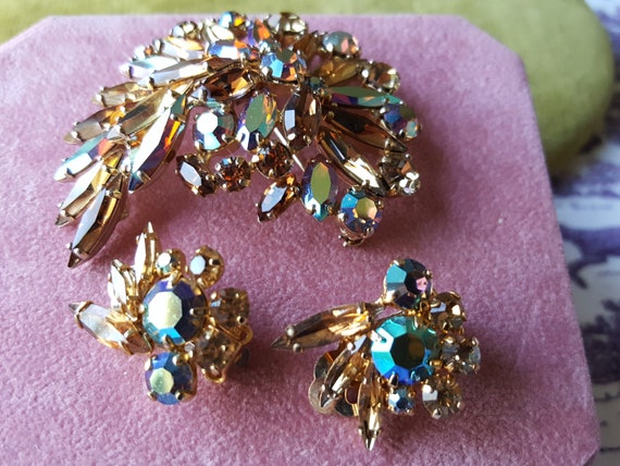 Rhinestone Brooch and Earring Set