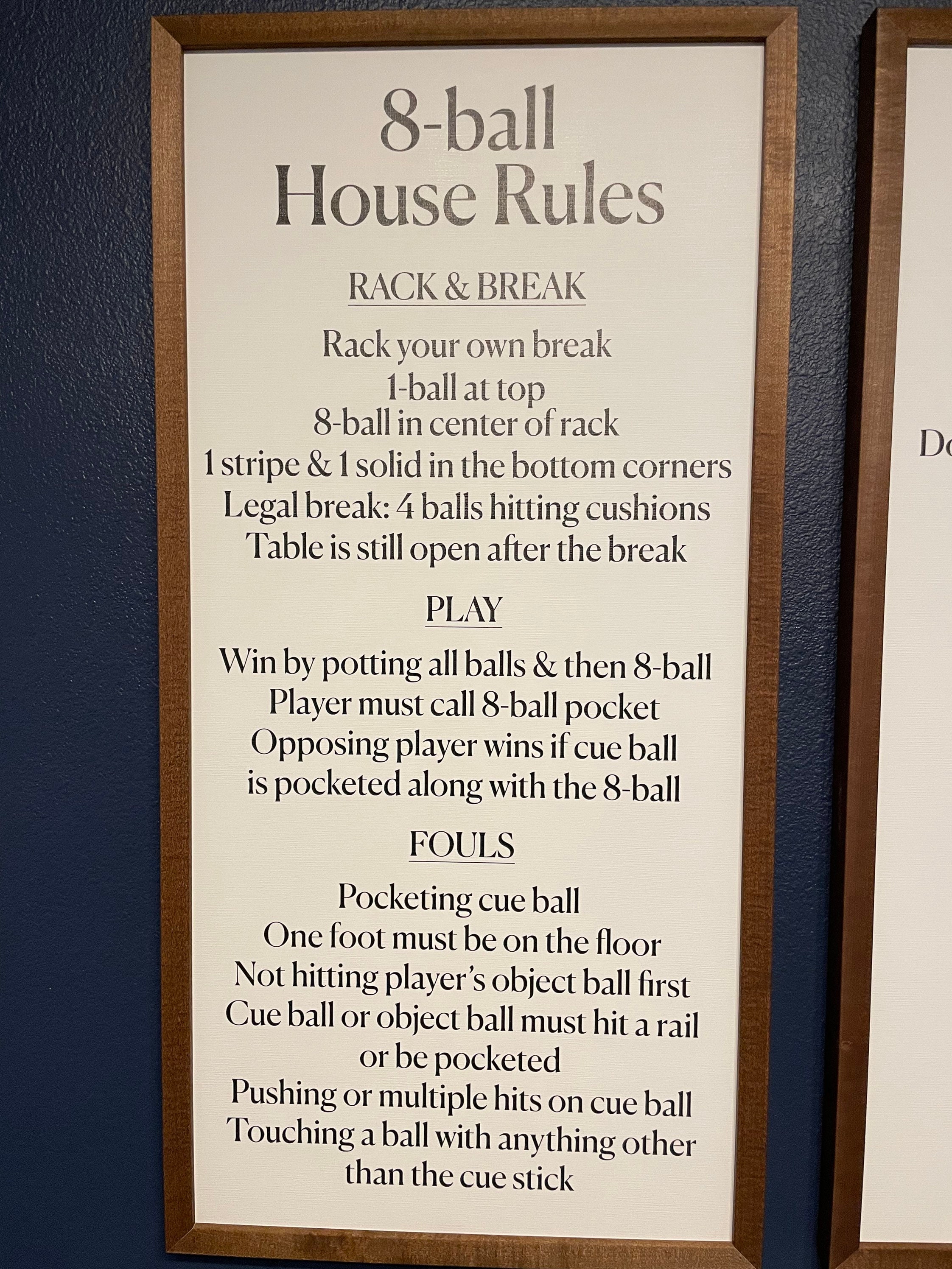 Pool 8 Ball or Billiards House Rules Sign Custom 