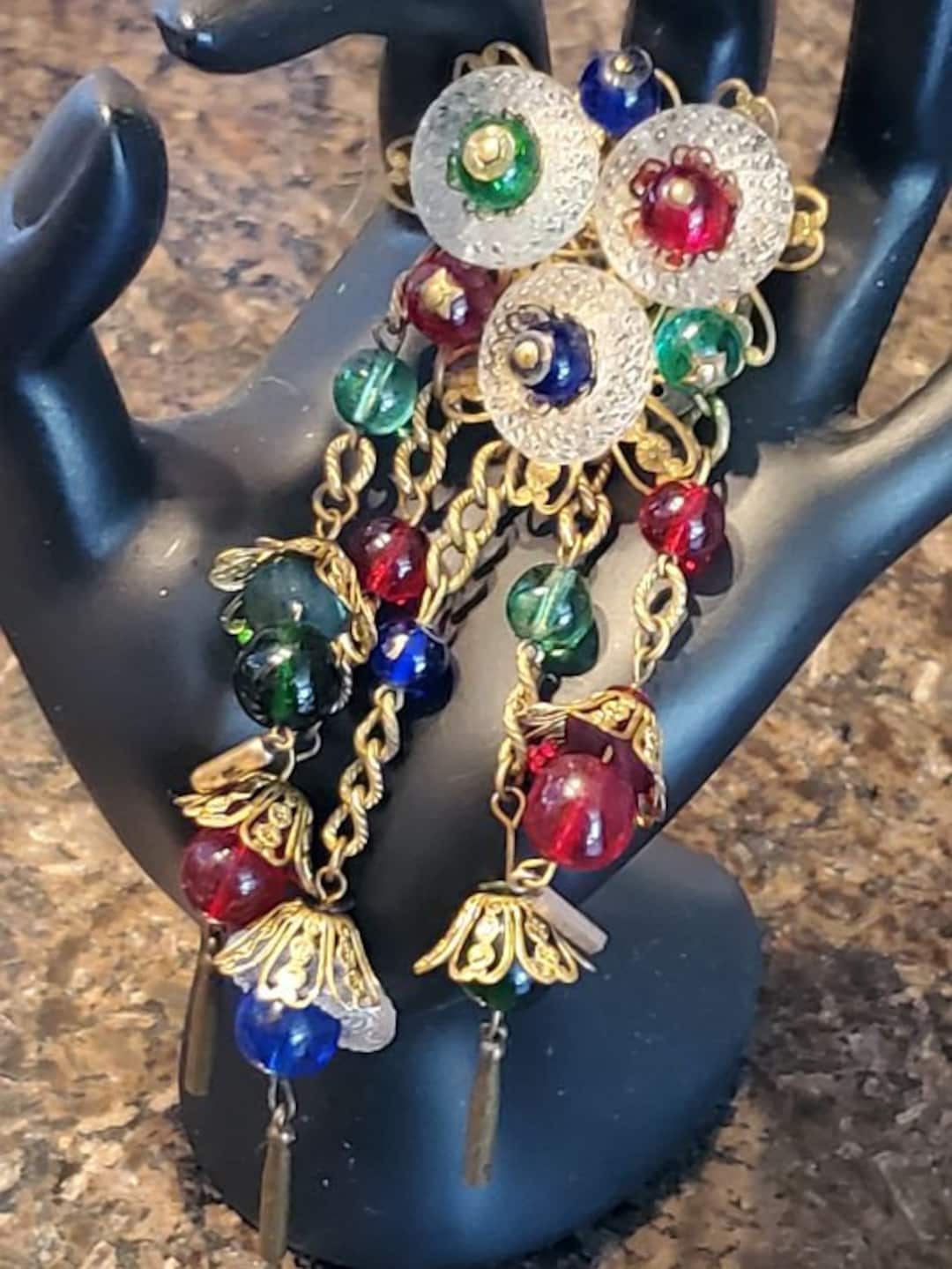 Miriam Haskell ビンテージ ブローチ Miriam Haskell Brooch, Dangling Gripoix Glass Beads With Crystal