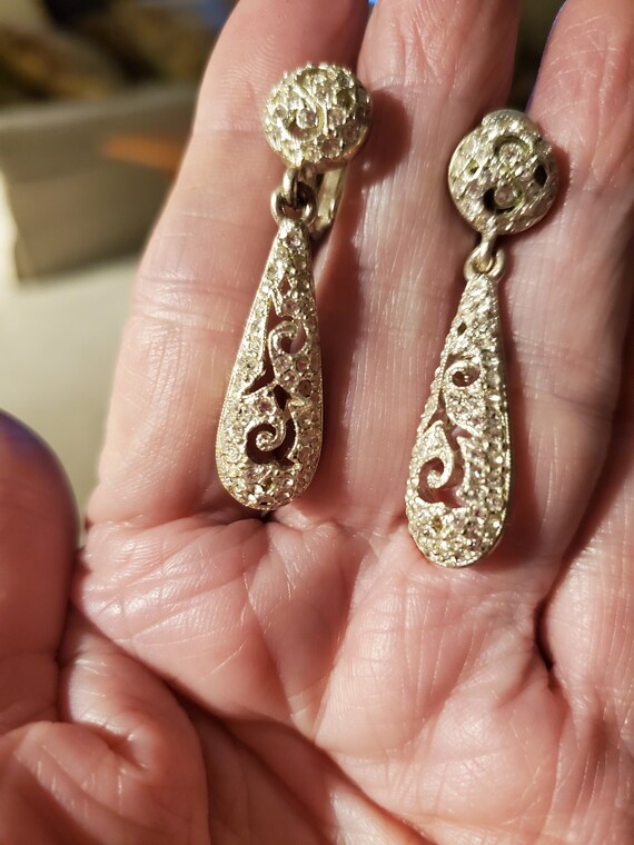 Napier Pave Carved Earrings Exquisite Unusual and Scarce Design