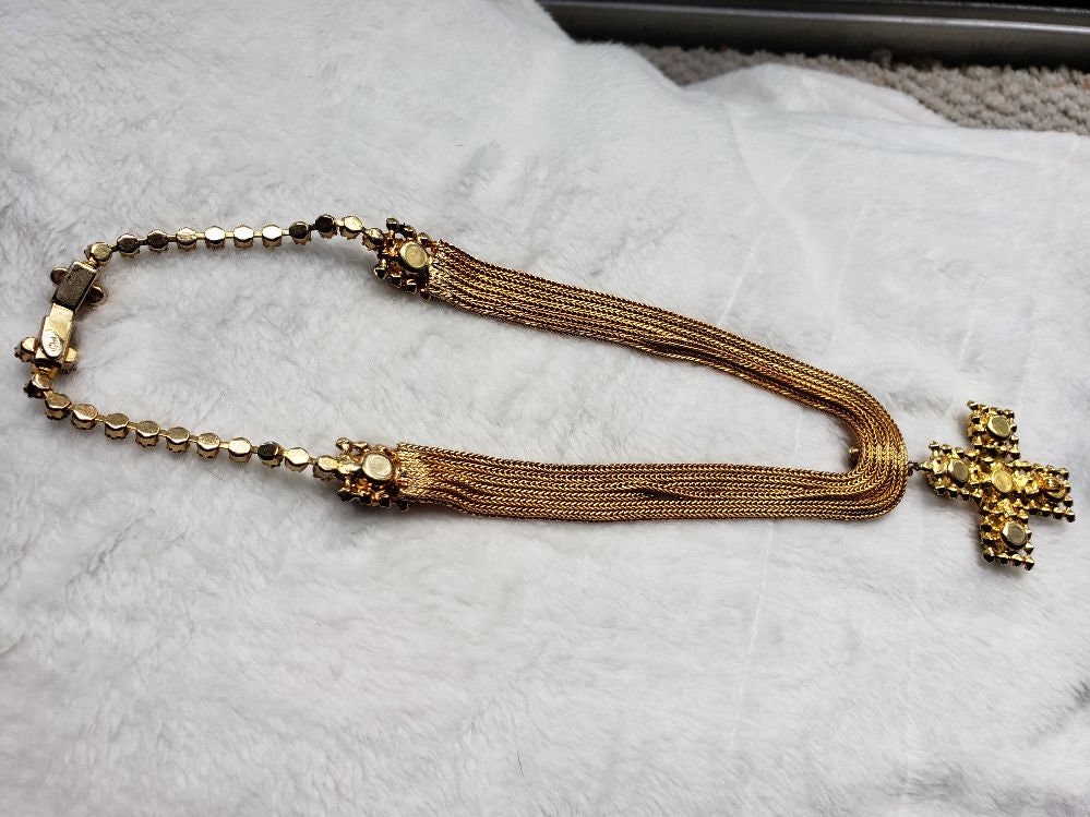 Rare Hobe' Maltese Cross Necklace Mesh Chain Emerald and | Etsy