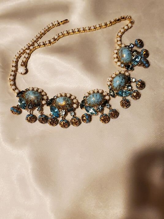 Hobe Necklace 4-tiered Bib Milk Glass Turquoise Stones and - Etsy