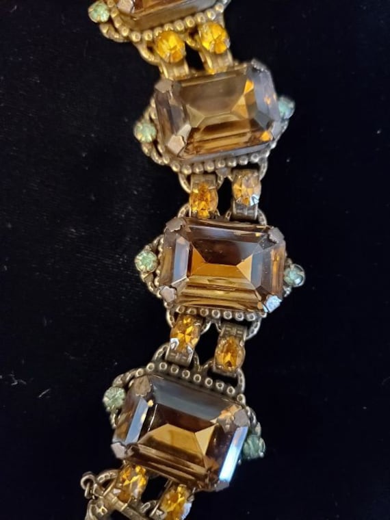 Czech Bracelet, Huge Glass Stones and Brass, Henke