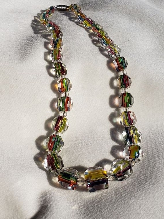 Rare Art Deco Iris Rainbow Glass Necklace, with Gr