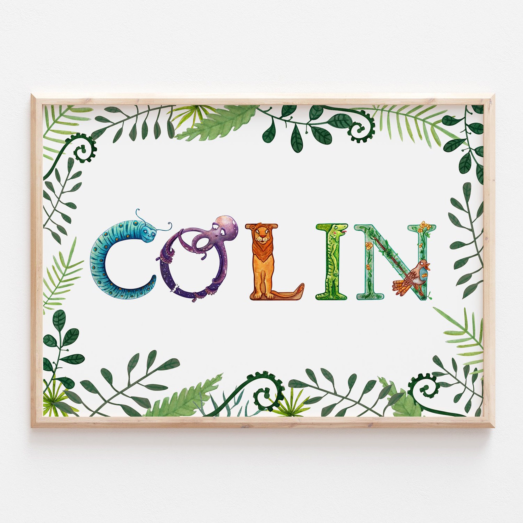personalised animal alphabet print jungle safari kids etsy