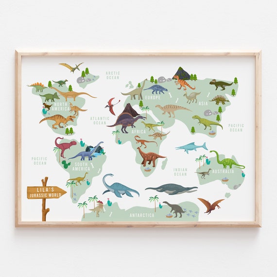 Personalised Jurassic World Dinosaur Map Print Kids Bedroom Etsy