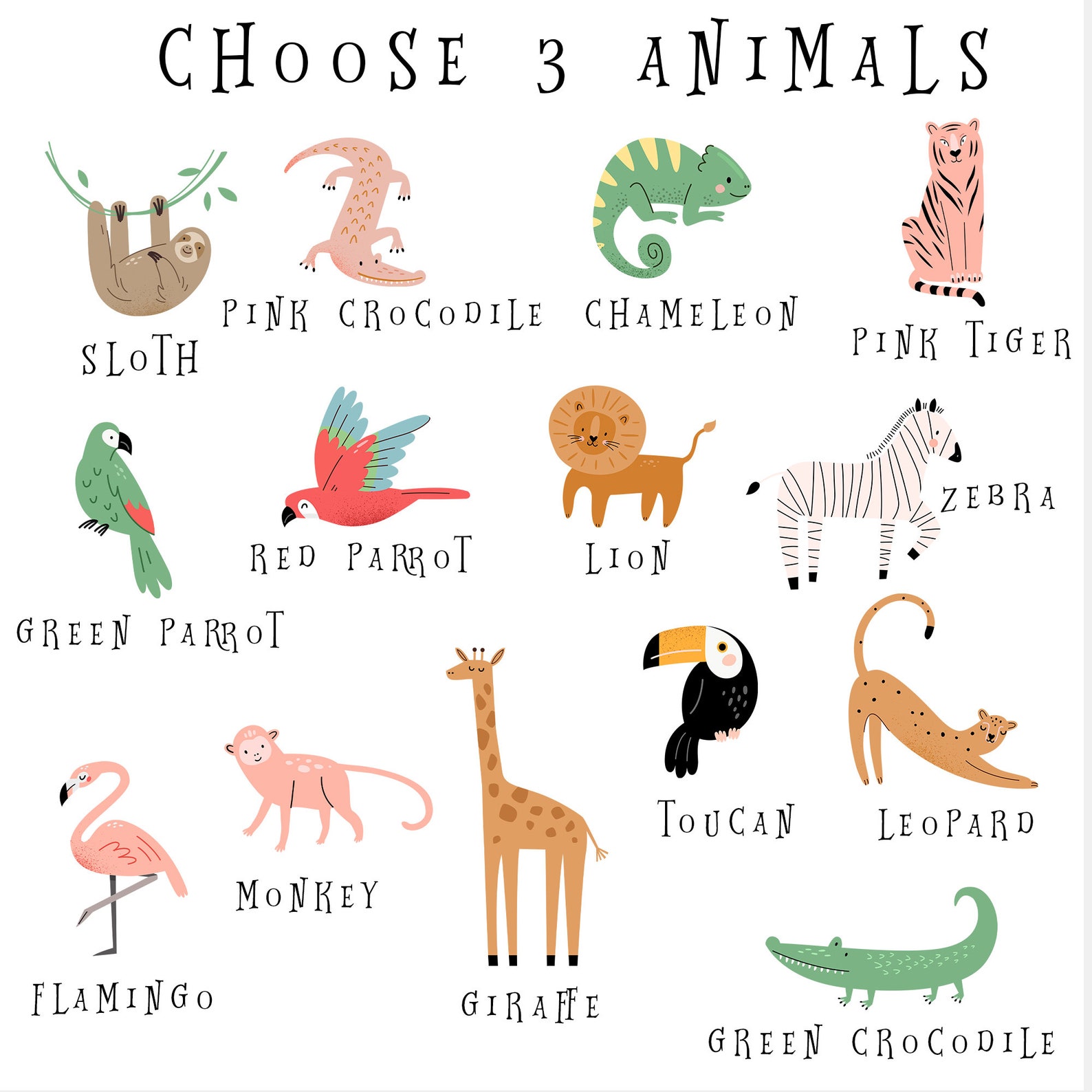 Personalised Jungle Safari Name Print Illustration Kids Baby Etsy