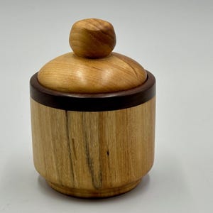 Wood jar with fitted lid handcrafted from Birch and Walnut