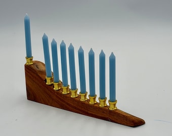 Contemporary carved wood Hanukkah Menorah handcrafted from Minnesota Buckthorn