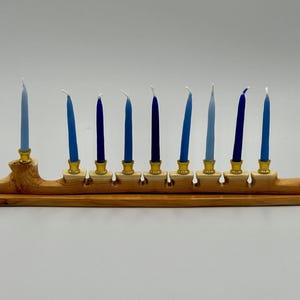 Hand carved Wood Hanukkah Menorah crafted from Buckthorn