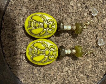 Yellow scarab beetle earrings