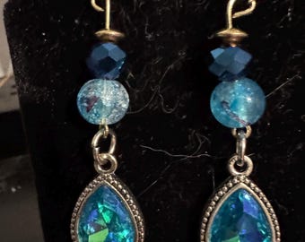 Blue and gold drop earrings