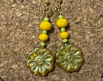 Yellow flower dangle earrings