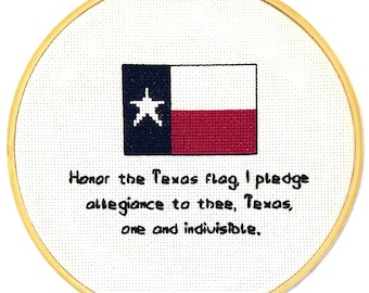 Texas Flag & Pledge Cross Stitch Pattern, Instant PDF Download, Full Color Symbol Chart w/ Legend, List of Materials and Tutorials Included
