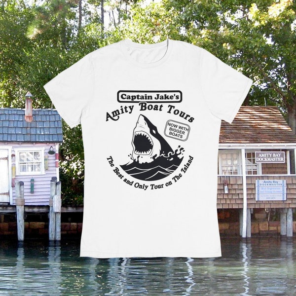 Jaws The Ride Tshirt - Captain Jake's Amity Boat Tours Tee. For Fans of 70s Movies, Steven Spielberg and Universal Studios. Vacation Shirt.