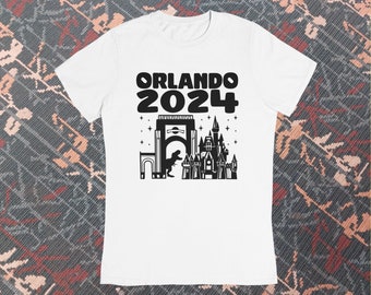 Orlando 2024 - T-shirt familial assorti. T-shirt assorti Disney ou Universal Studios, vacances à Orlando, cadeau Trip Reveal, t-shirt de vacances en Floride.