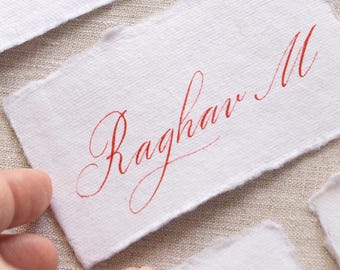 Handwritten Calligraphy Place Card, Deckled Edge Handmade Paper