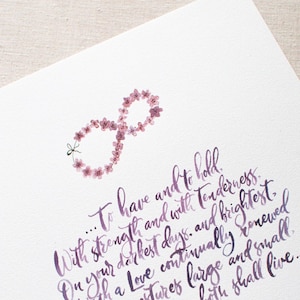 Regalo de aniversario de bodas Lectura de bodas Caligrafía personalizada Arte de pared Cita de caligrafía de acuarela Servicio de caligrafía de boda escrita a mano