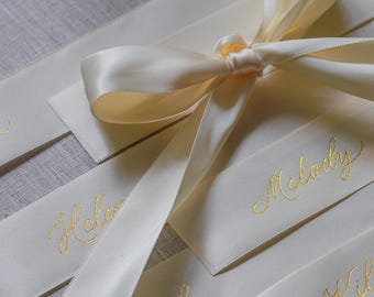 Custom Ribbon Name Bow Place Card Ribbon Place Setting For Wedding Event Bow Place Card Bow Drink Tag Custom Ribbon Name Tag Name Setting