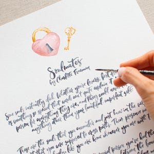 Cita de caligrafía de acuarela personalizada, arte de acuarela, versículo bíblico, carta manuscrita, servicio de caligrafía para bodas, cita de poema en caligrafía