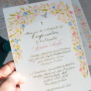 Faire-part aquarelle personnalisé Faire-part de confirmation peint à la main Faire-part de mariage Enveloppe d'invitation personnalisée Première invitation de confirmation