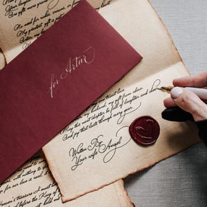 Carta de amor vintage manuscrita, carta hecha a mano con sello de cera, servicio de redacción de cartas de votos matrimoniales, carta del día de la boda, carta de amor personalizada, pergamino
