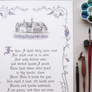 Handwritten Calligraphy Poem Gothic Script Artwork Poetry Lover Gift Heirloom Calligraphy Art Bespoke Poem Art Cottage Illustration Poster