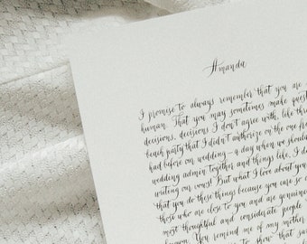 Carta de amor con caligrafía personalizada, impresión de votos matrimoniales