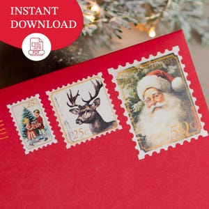 Faux Stamps Download From Santa North Pole Post Pre-Cut Stamp Christmas Stamp Santa Template Stamp Sticker Christmas Postage Holiday Stamp image 1
