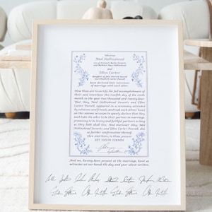 Certificat de mariage personnalisé Service de calligraphie personnalisé Certificat de mariage Souvenir de mariage Renouvellement de vœux Impression alternative du livre d'or