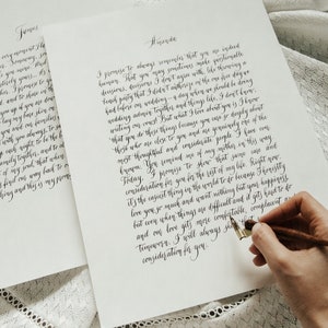 Voto de caligrafía personalizado Carta escrita a mano para él y para ella Promesas de matrimonio Página de caligrafía personalizada Regalo para él Impresión única Aniversario