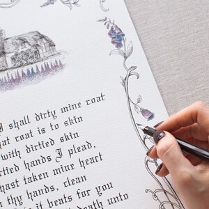Handwritten Calligraphy Poem Gothic Script Artwork Poetry Lover Gift Heirloom Calligraphy Art Bespoke Poem Art Cottage Illustration Poster